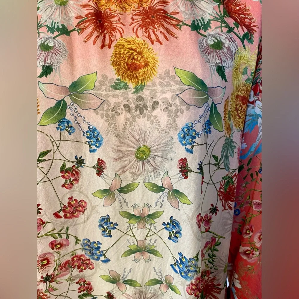 Johnny Was Coral Floral Silk Tunic with Teal & Cream Accents - Picture 5 of 16